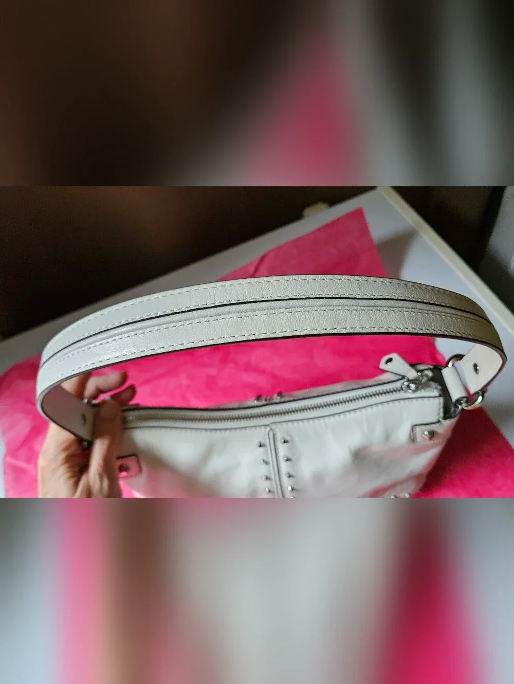 NWOT Michael Kors Astor Studded Leather Shoulder Bag Optic White